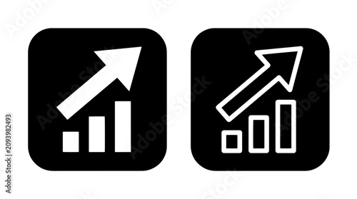 Business bar chart growth icons with rising arrow and square frame