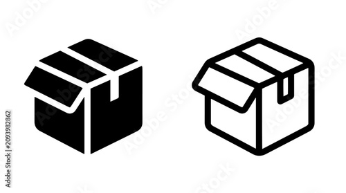 Tableau sur toile Cardboard box icons with open lid in solid and outline design, shipping