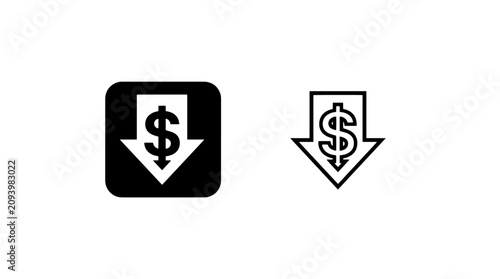 Obraz na płótnie Set of dollar currency depreciation icons for financial loss and trends