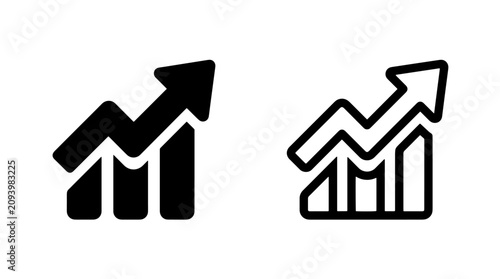Positive upward growth bar chart trend icons with business, increase