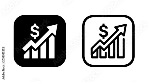 Positive financial growth dollar sign bar chart icons with business