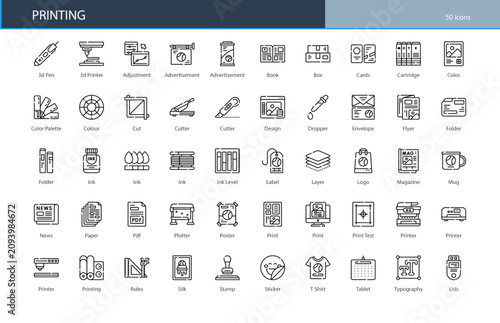 Printing Press Publish Paper Ink Icon Set