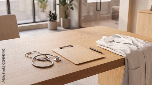 Photos Medical equipment on a modern doctor's office desk
