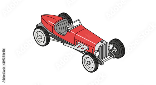 Red vintage open wheel racing car isometric view