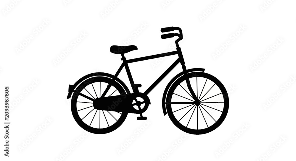 Fototapeta premium Solid black silhouette of a classic city bicycle