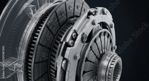 Detailed close-up of a car clutch assembly, showing intricate mechanical components and engineering precision.