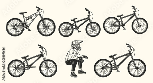 Fotografía Mountain bike and downhill rider sketch collection