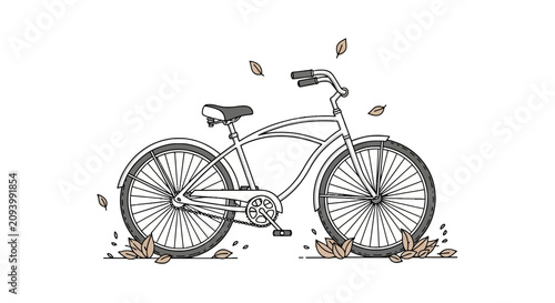 Photos Vintage cruiser bicycle surrounded by falling autumn leaves