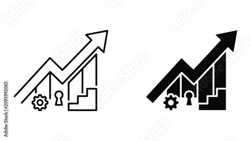 Financial growth and business success icons with business staircase progress