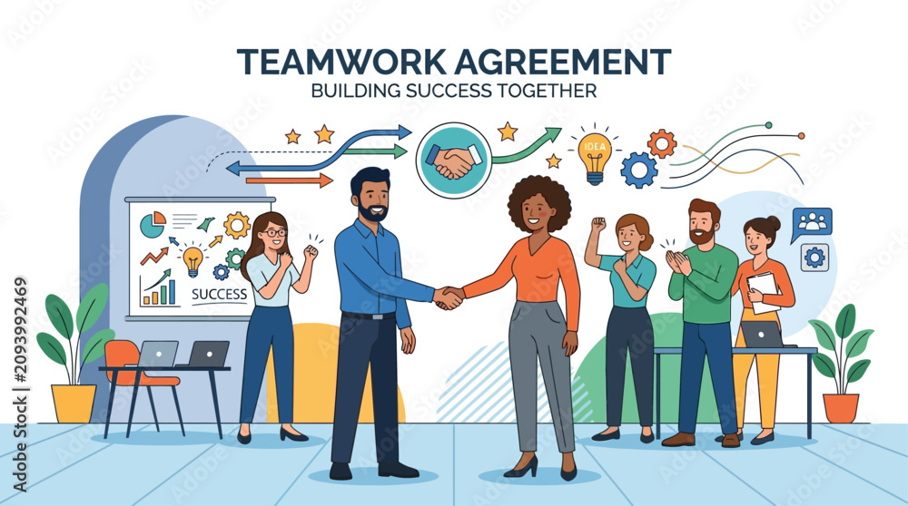 Naklejka premium Vector illustration celebrates Labor Day with worker productivity concept on a teamwork agreement
