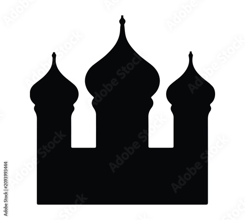 Islamic architecture domes and minarets silhouettes with crescent moon on white background  mosque roof designs