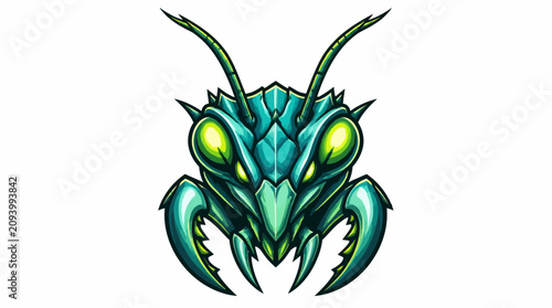 Canvastavla Detailed Illustration of a Fierce Green Praying Mantis Head.