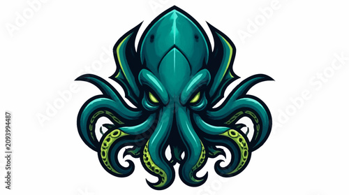 Tableau sur toile Illustration of a fearsome green kraken monster with tentacles.