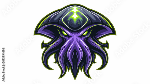 фотографія Illustration of a menacing alien creature head with glowing eyes.