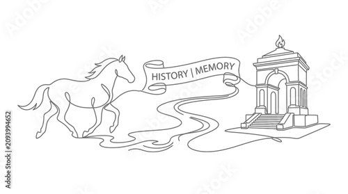 Foto Horse, River of Time, and Monument - Symbolizing History and Memory