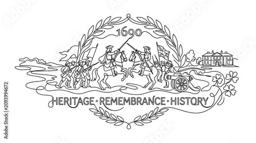 Canvastavla 1690 Heritage Remembrance History Colonial Marching Soldiers on Horseback with C