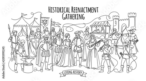 Fotografie Medieval Fair Gathering: Historical Reenactment with Knights, Ladies, and Artisa