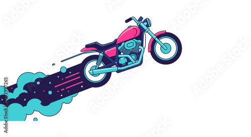 Bild auf Leinwand Stylized colorful motorcycle jumping with speed trail