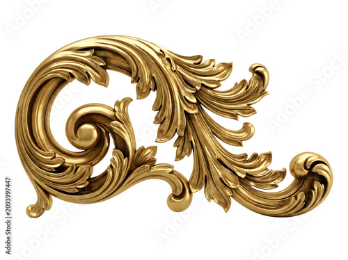 Gold acanthus leaf ornament isolated on transparent background