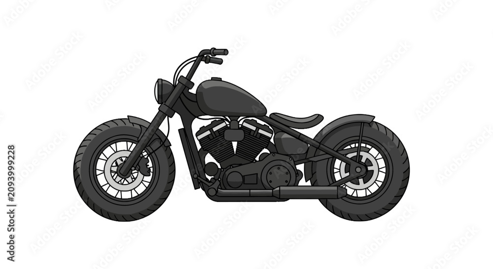 Obraz premium Matte black bobber motorcycle in profile