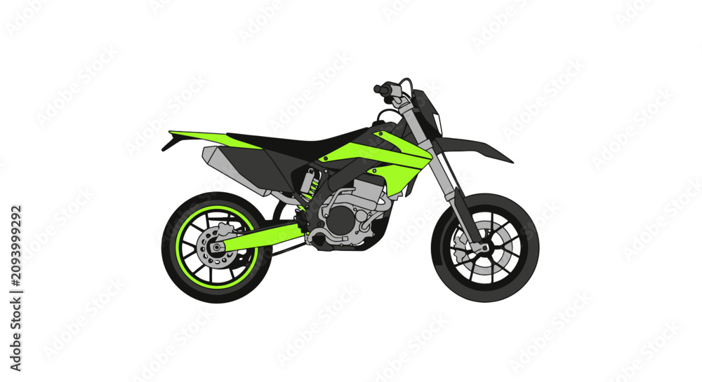Obraz premium Lime green and black supermoto motorcycle profile