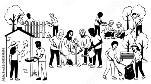 Fotografía Diverse Community Planting Trees and Gardening Together in Park