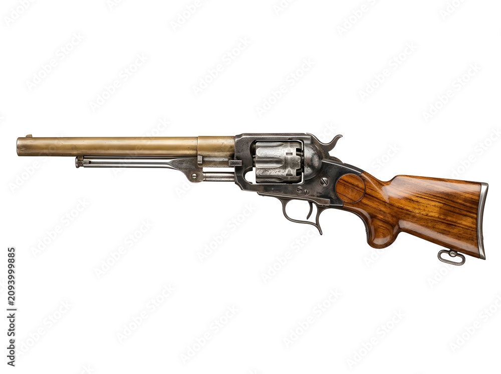 Fototapeta premium Antique revolver rifle isolated on transparent background