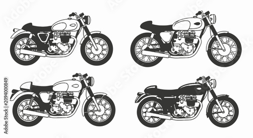 Foto Vintage cafe racer motorcycle silhouettes in black and white