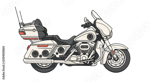 Konstfotografi Large white touring cruiser motorcycle with audio speakers and cases
