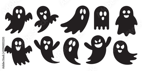 Foto Simple ghost silhouettes collection showing various floating spirits with different eye and mouth expressions