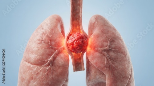 Anatomical illustration demonstrating esophageal cancer within the human thoracic cavity.