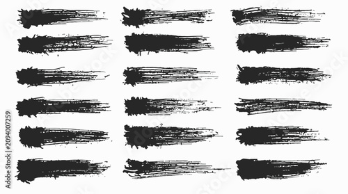 Black highlighter brush stroke lines set for underline banners, dry paint marker stripes, rough grunge ink smears and bold hand drawn highlight elements, Grunge paint lines
