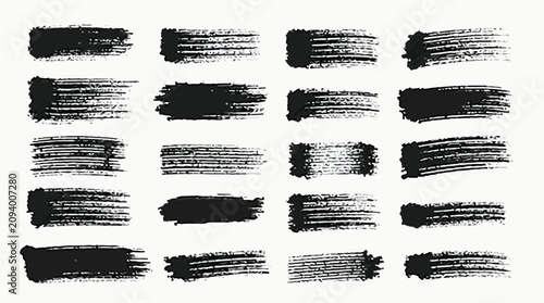 Black highlighter brush stroke lines set for underline banners, dry paint marker stripes, rough grunge ink smears and bold hand drawn highlight elements, Grunge paint lines
