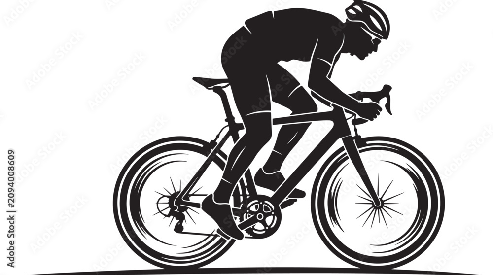 Fototapeta premium Professional Road Cyclist Silhouette Riding Fast Racing Bike Vector Illustration of Sport Speed