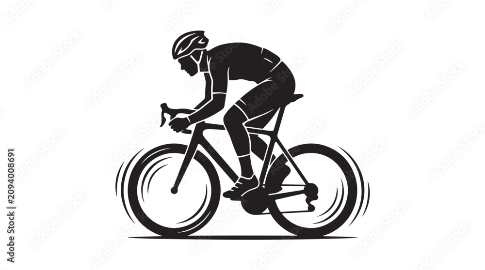 Fototapeta premium Professional Male Road Cyclist Silhouette Racing on Bicycle with Speed Motion Lines Vector