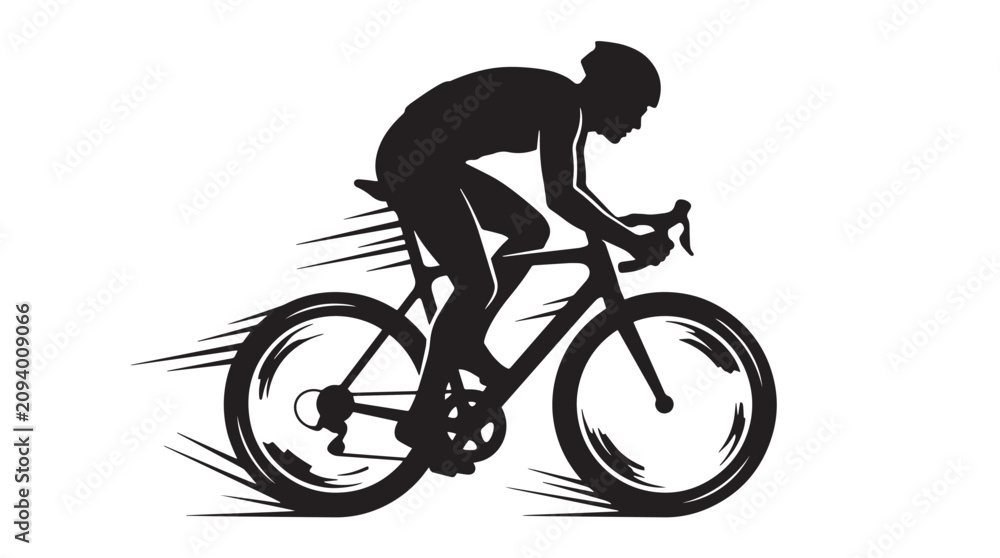 Fototapeta premium Professional Cyclist Silhouette Racing on a Road Bike with Speed Motion Lines Vector Graphic