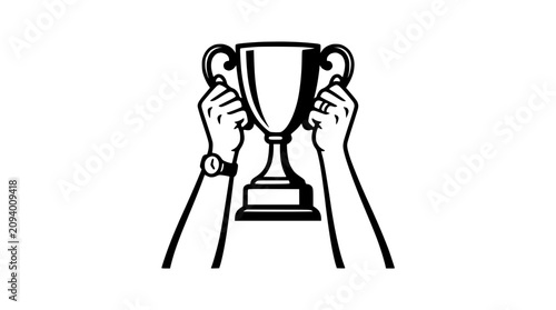 Quadro em tela Hands holding up trophy, victory, achievement, celebration, reward, success, awa