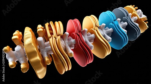 Abstract Organic Forms: A dynamic arrangement of colorful, stacked organic shapes creates a visually striking abstract composition, evoking a sense of intricate design and modern art.