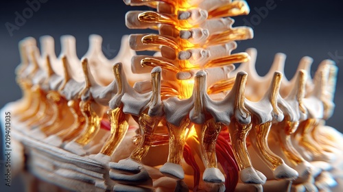 Human Spine Anatomy: A detailed, realistic 3D render of the human spine.