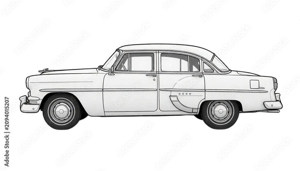 Fototapeta premium Vintage Car Side Profile Isolated Transparent Background