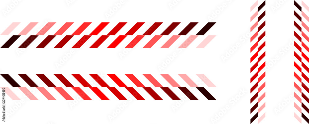 Fototapeta premium Red color gradient diagonal stripes, Slanted geometric block pattern pack, Fading chevron graphic elements set, Abstract minimalist decal design