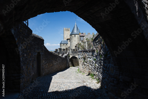 Картината върху платно Unique view of Tower in Walled City Carcassonne, France