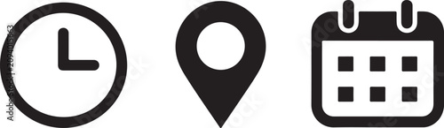 time clock pin calendar vector set for itinerary schedule and location