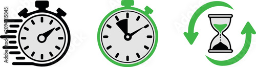 Foto time stopwatch timer hourglass icons for deadline speed and continuity