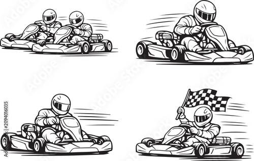 Go Kart Racing Vector Set.