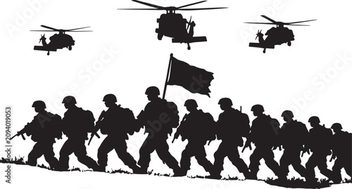Konstfotografi Military, soldiers, special forces, combat, black silhouette, vector icons, 5 s