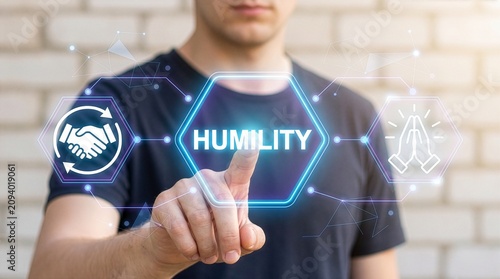 Concept of humility. Business, social, financial humility. New concept