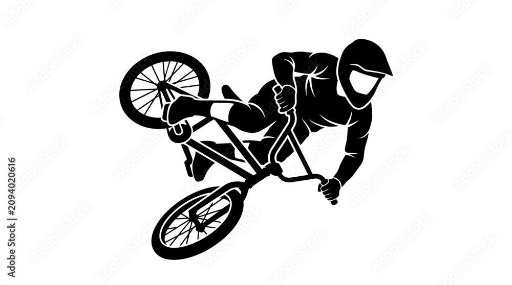 Obraz premium BMX Rider Performing Stunt, Dynamic Action Silhouette, Extreme Sports