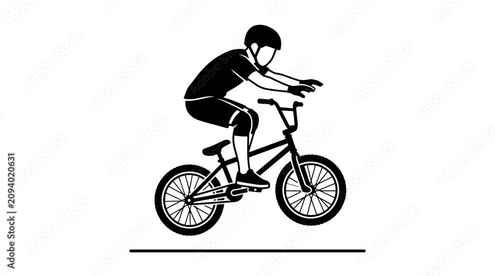 Obraz premium BMX Rider Performing Trick on Bicycle, Action Silhouette