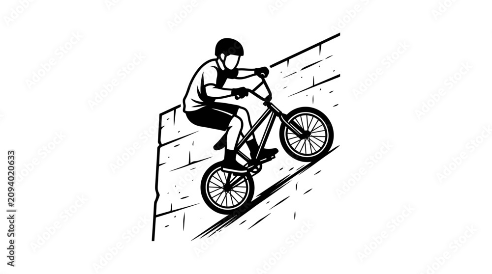 Obraz premium BMX Rider Performing Trick on Brick Wall